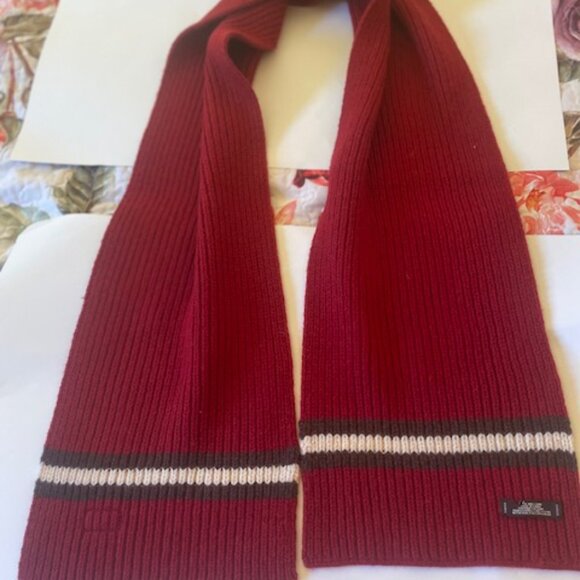 Coach Vintage 100% Wool Knit Winter Scarf Burgundy with Stripe - 60” x 6”, Warm - Picture 2 of 2